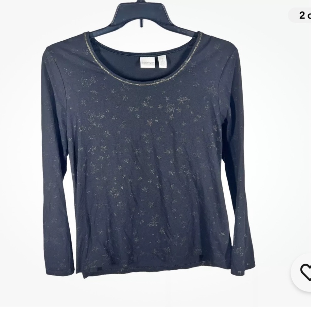 Chico’s ZENERGY Women’s Sz 2(L) Long Sleevee Black Gold Fading Star Sparkly Top